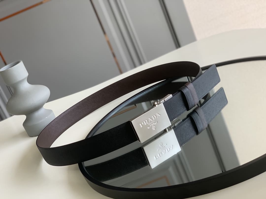 DÂY LƯNG PRADA BLACK SAFFIANO LEATHER Khóa bạc