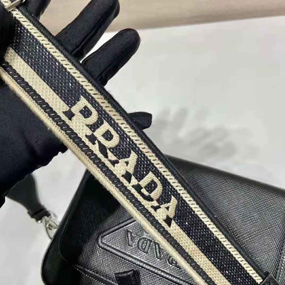 TÚI Prada Men Saffiano Leather Shoulder Bag With Iconic Prada Material-Black