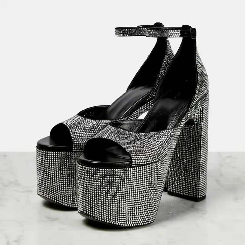 GIÀY Balenciaga Women Camden 160mm Sandal with Rhinestones in Black