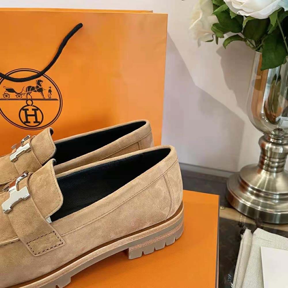 GIÀY Hermes Women Faubourg Loafer in suede goatskin-Beige
