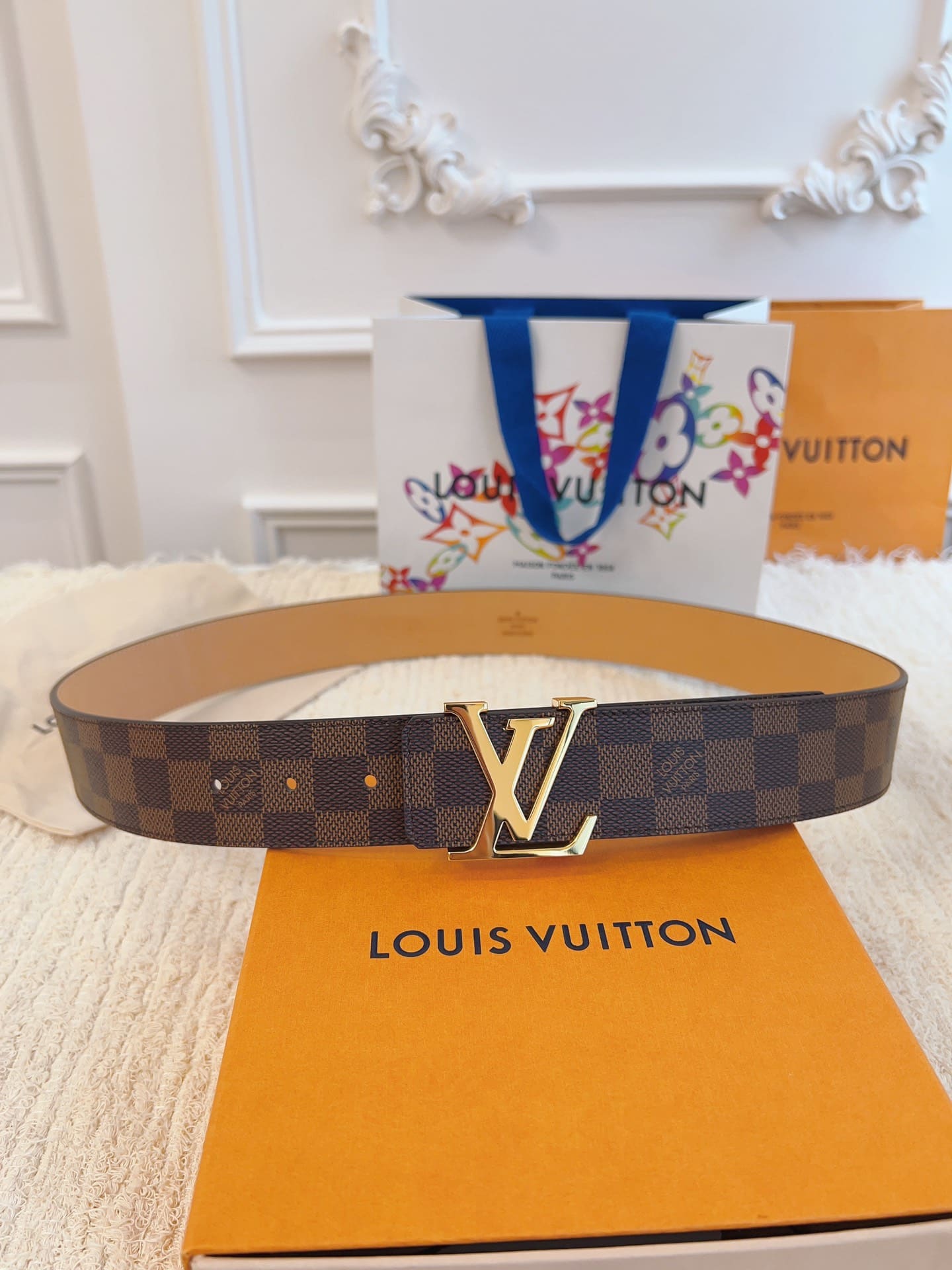 DÂY LƯNG LOUIS VUITTON SQUARE BROWN MONOGRAM Khóa vàng