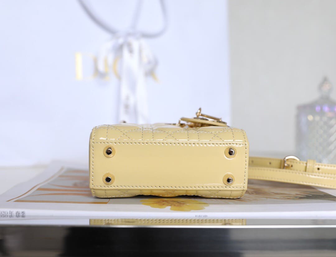 TÚI CHRISTIAN DIOR Women Micro Lady Dior Bag Gloss Yellow Cannage Lambskin