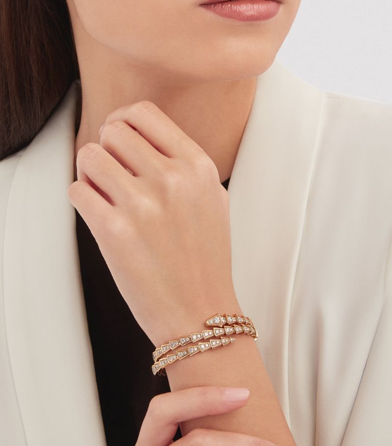 Vòng tay BVLGARI Small Rose Gold and Diamond Serpenti Viper Bracelet vàng hồng 18K