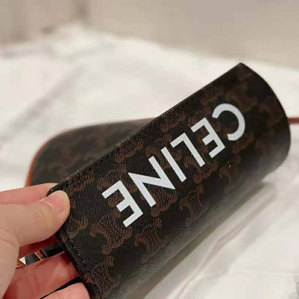 TÚI Celine Women Triangle Bag in Triomphe Canvas-Brown