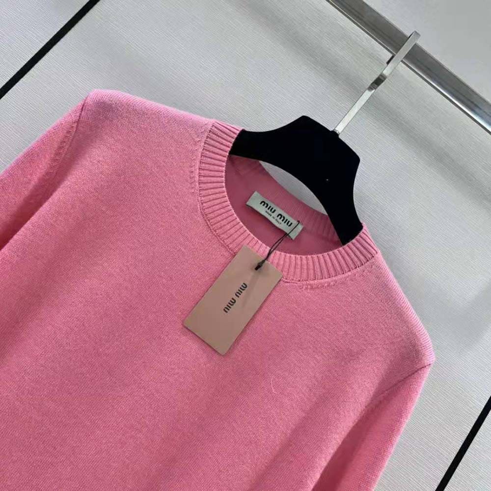 ÁO Miu Miu Women Cashmere Crew-Neck Sweater-Pink