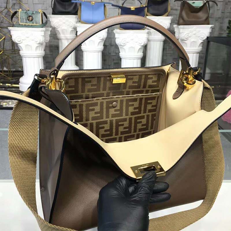 TÚI FENDI Women Peekaboo X-Lite Regular Leather Bag-Brown