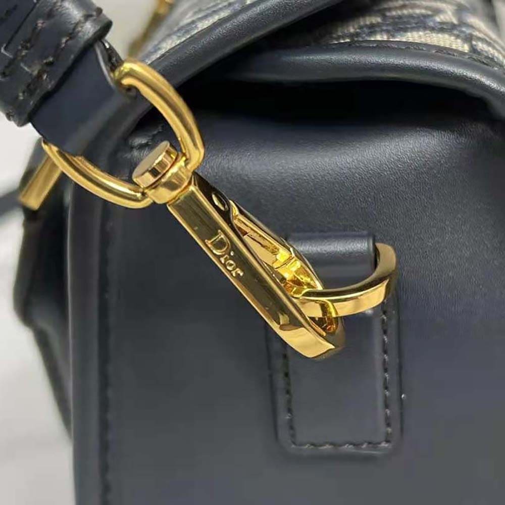 TÚI Dior Women Small Boston Bag Blue Dior Oblique Embroidery and Smooth Calfskin