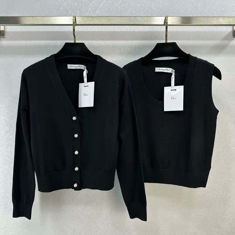 ÁO Dior Women Twin-set Black Cashmere Knit