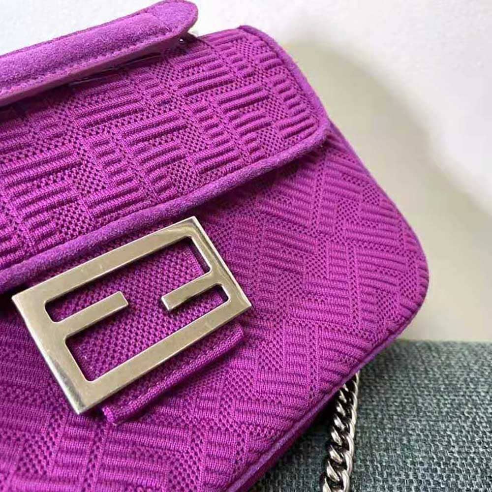 TÚI FENDI Women Midi Baguette Chain FF Fabric Bag-Purple