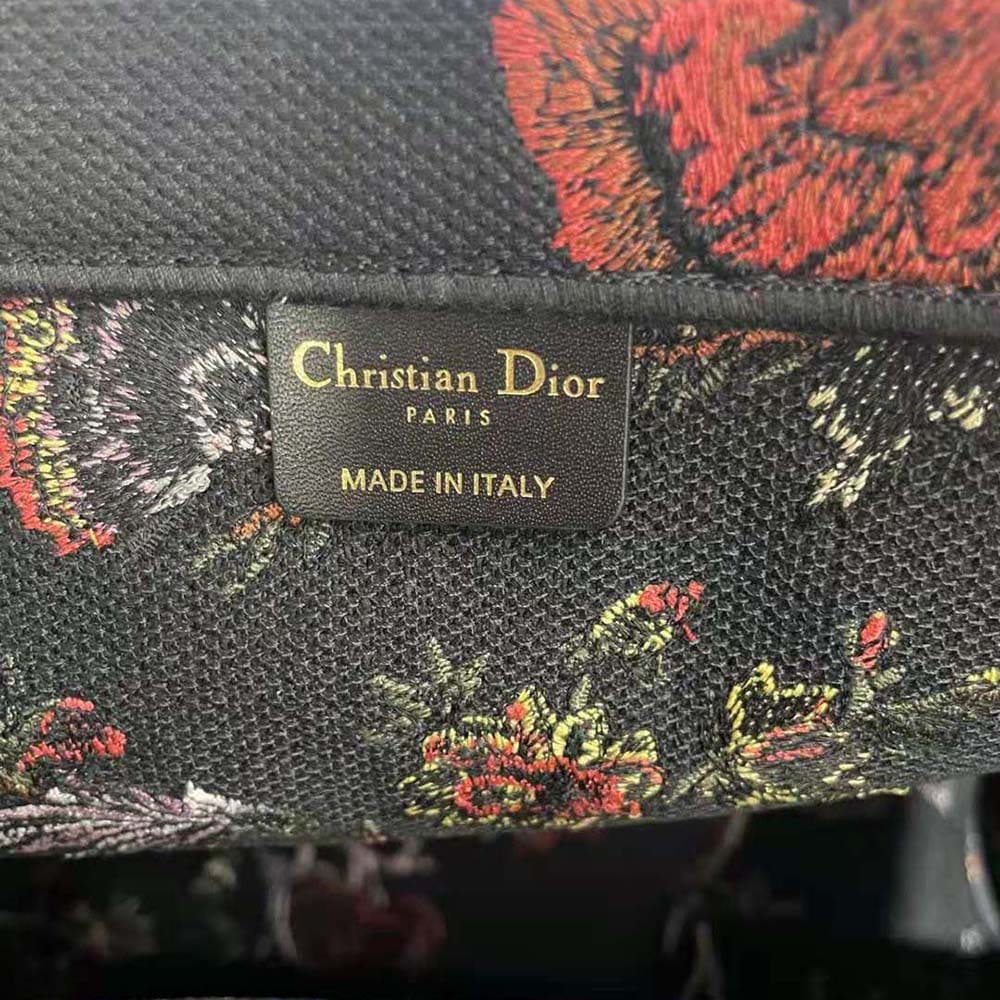TÚI Dior Women Large Dior Book Tote Black Multicolor Dior Jardin Botanique Embroidery