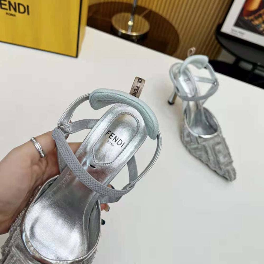GIÀY Fendi Women Colibrì Lite Silver Mesh High-Heeled Slingbacks