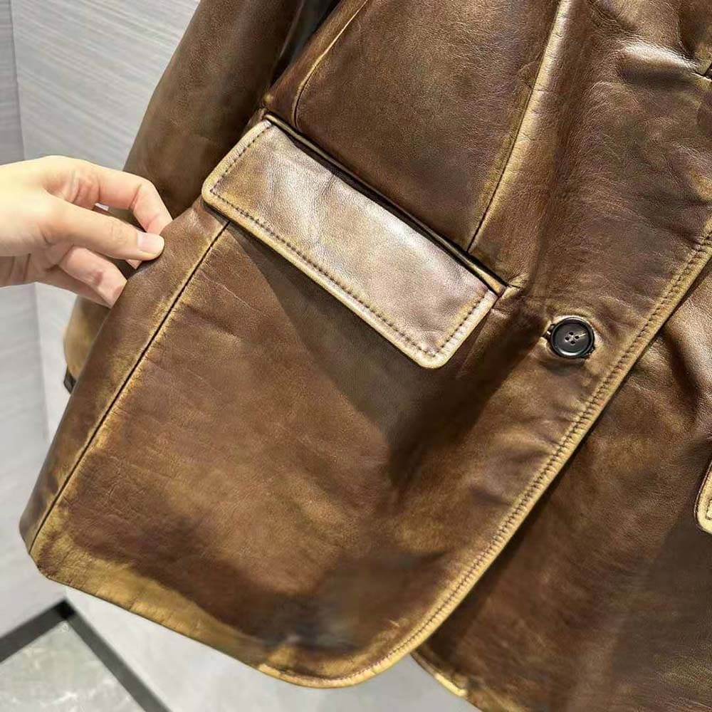 ÁO Miu Miu Women Nappa Leather Jacket with Hot-stamped Logo