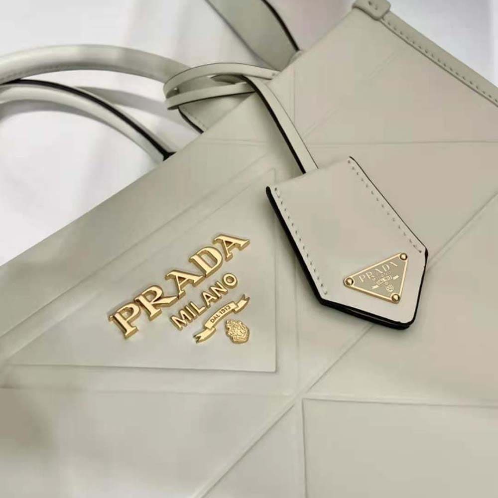TÚI Prada Women Mini Prada Symbole Leather Bag with Stitching-White