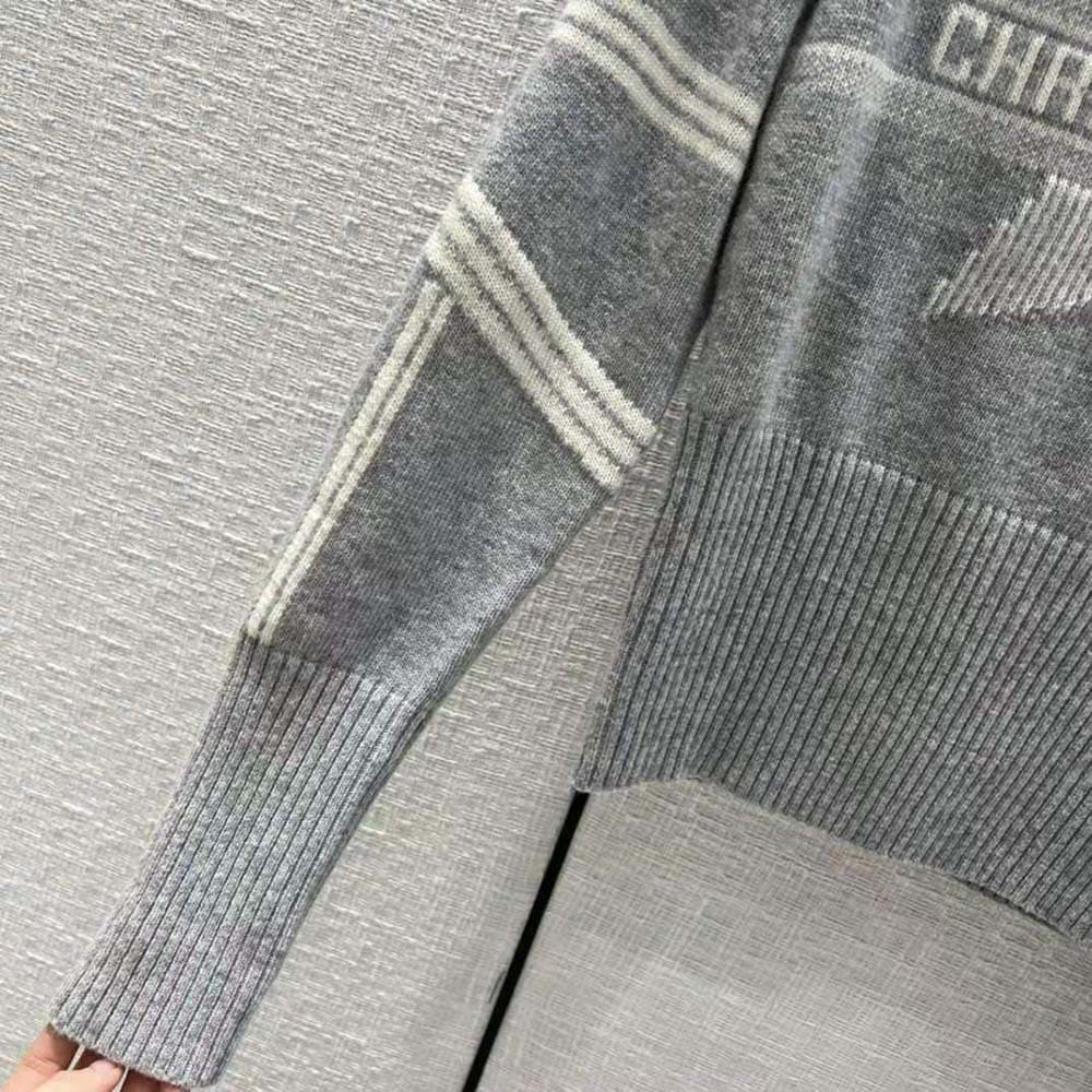 ÁO Dior Women Dioralps Stand-Collar Sweater Gray and White Three-Tone Dior Star Wool and Cashmere Knit