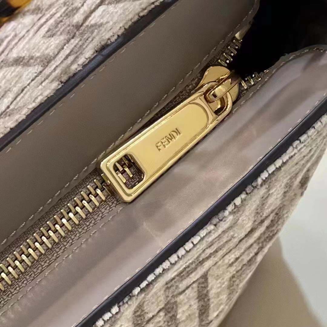 TÚI FENDI Women O’Lock Zip Dark Grey Tapestry Fabric Bag