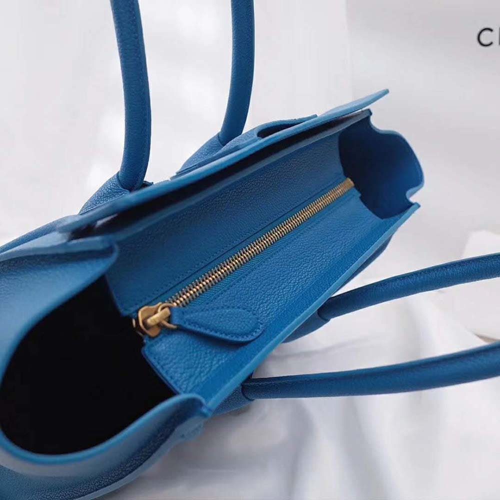 TÚI Celine Women Micro Luggage Handbag in Drummed Calfskin-Blue