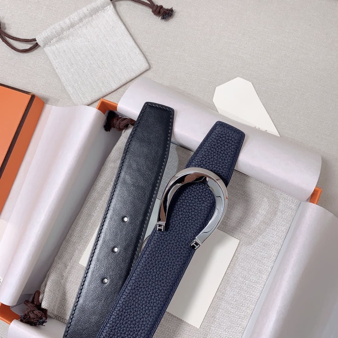 DÂY LƯNG HERMES Horseshoe Togo leather hai mặt khóa bạc