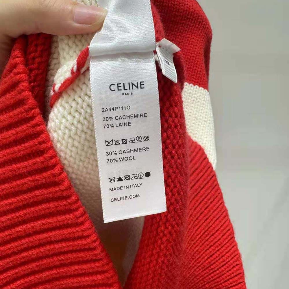 ÁO Celine Men Crew Neck Sweater in Wool Cashmere and Silk-Red