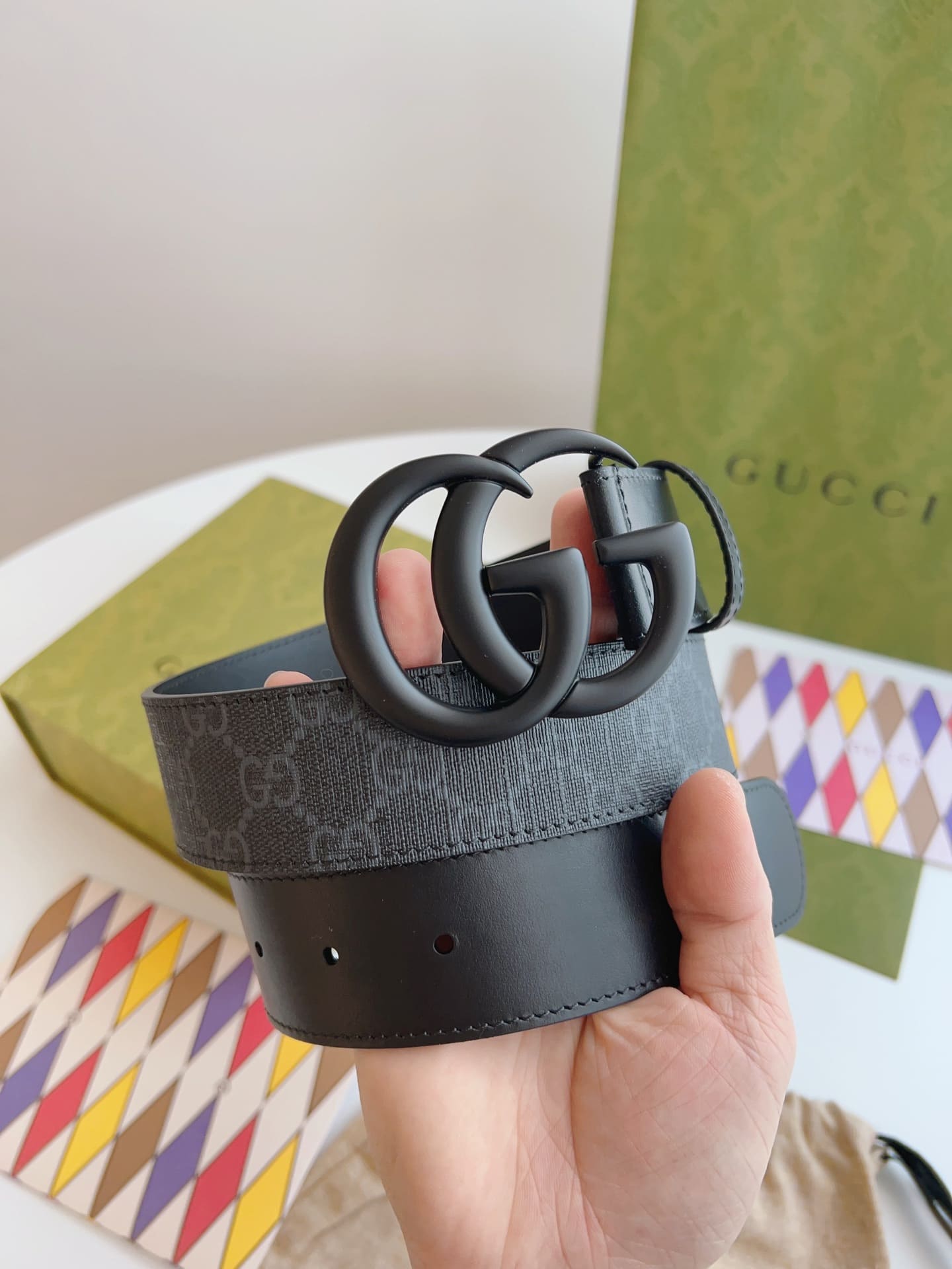 DÂY LƯNG GUCCI GG BLACK CANVAS LEATHER Khóa đen