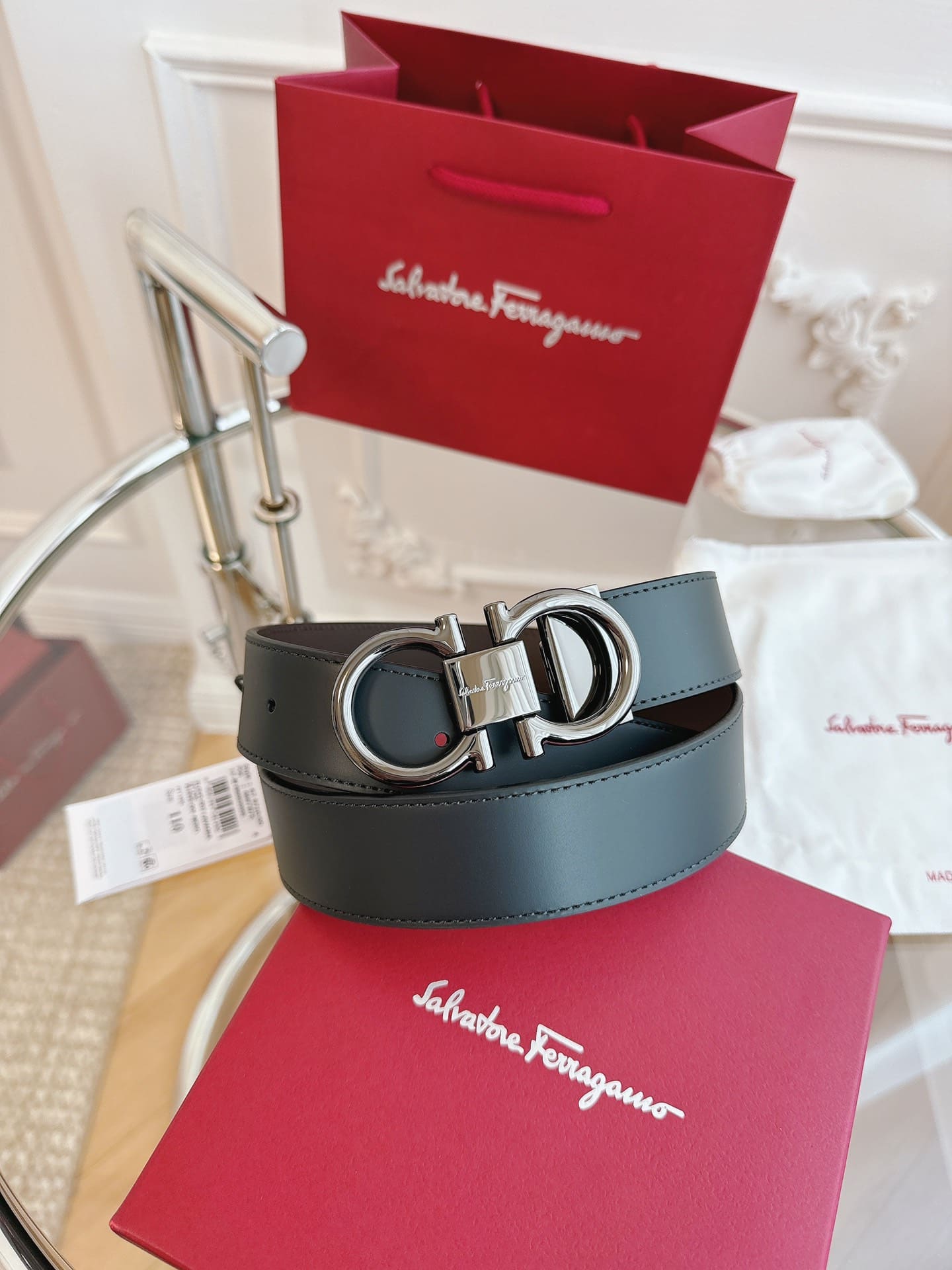 DÂY LƯNG Salvatore Ferragamo Adjustable Gancini Belt Khóa bạc