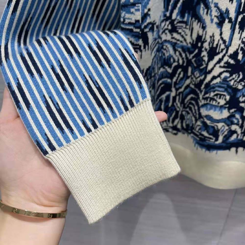 ÁO DIOR Sweater Navy Blue and White Stretch Cashmere