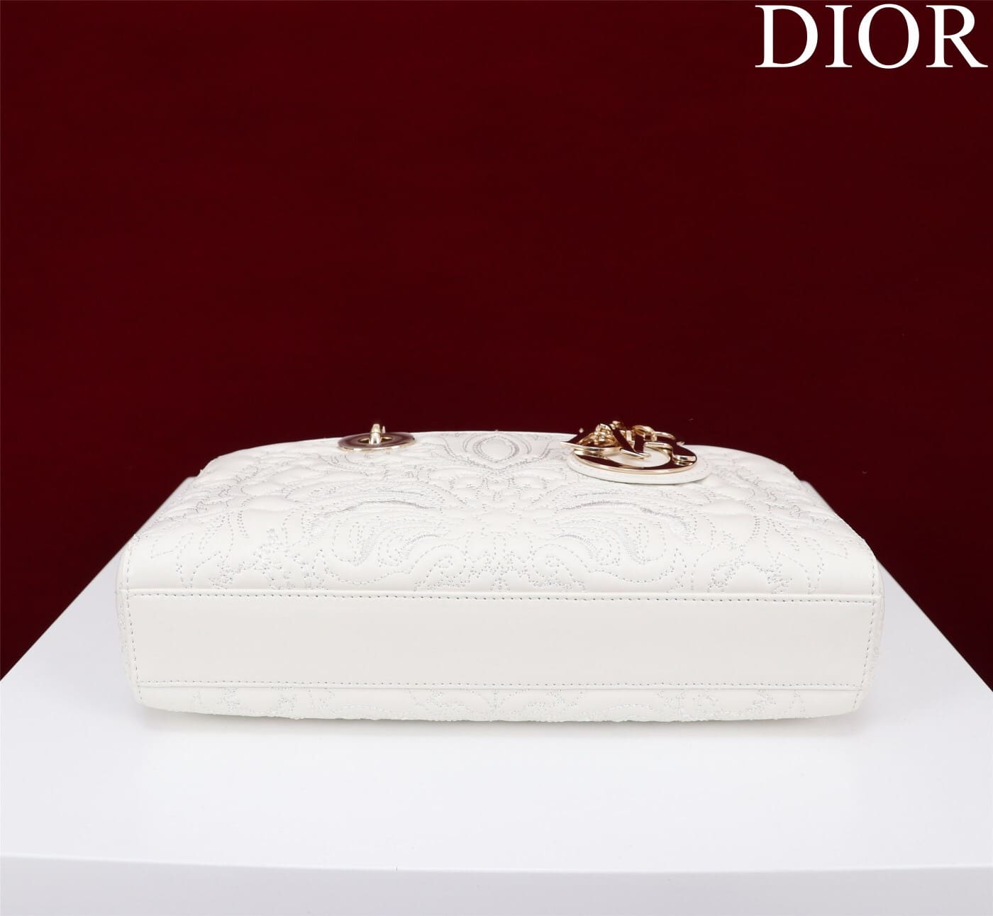 TÚI CHRISTIAN DIOR LADY D-JOY WHITE Quilted-Effect Lambskin with Ornamental Motif