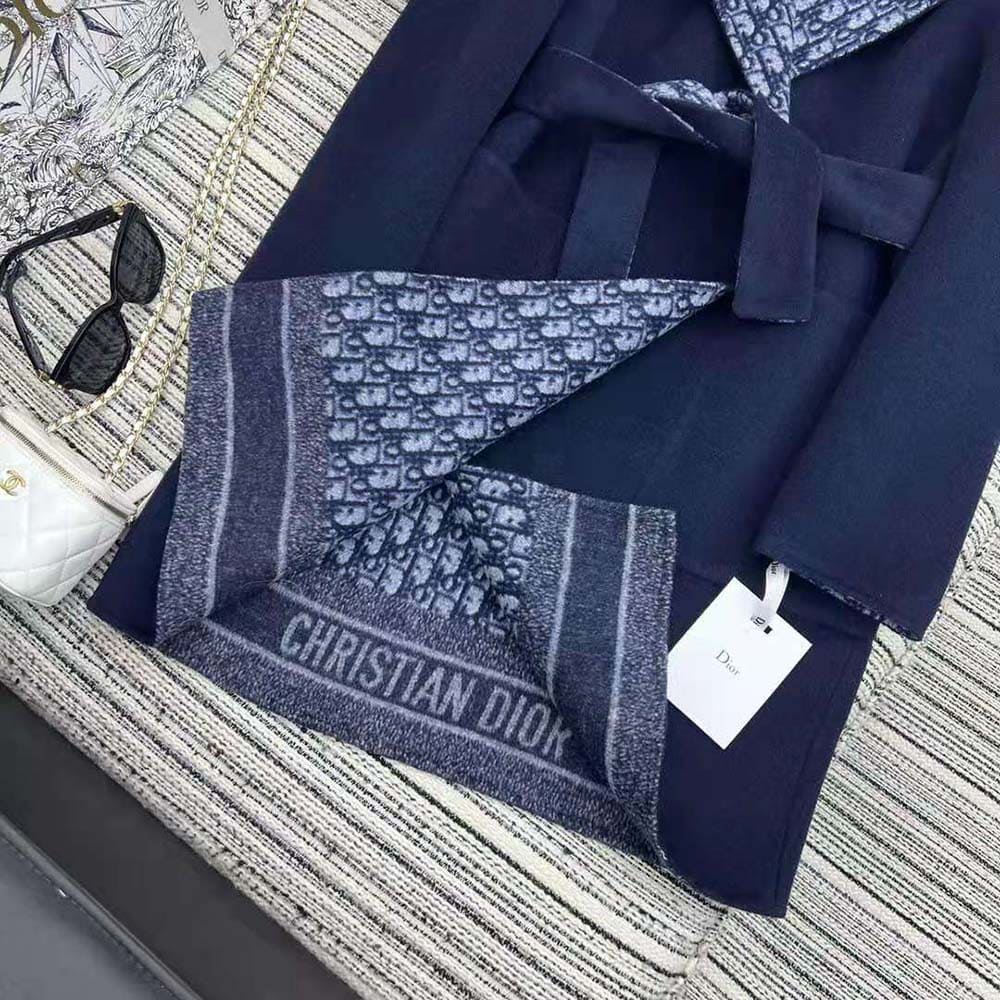 ÁO Dior Women Coat Blue Double-Sided Wool