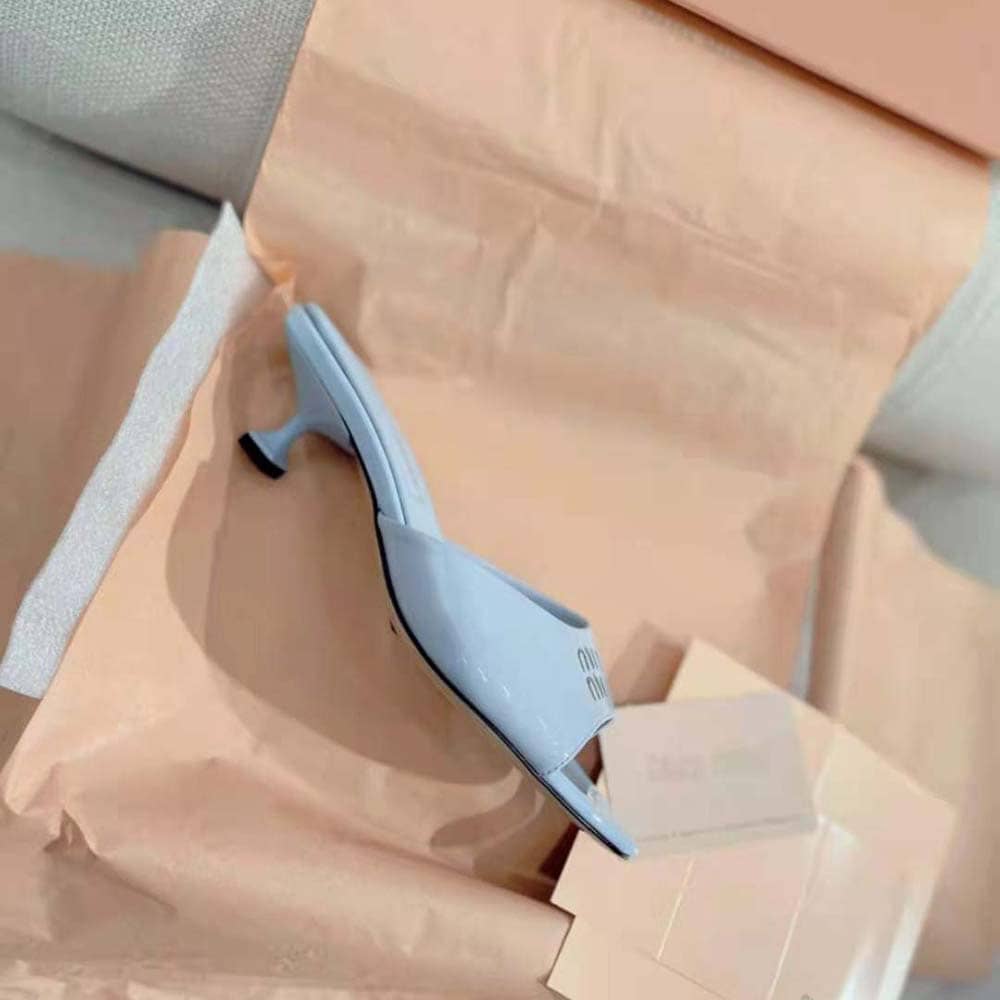GUỐC Miu Miu Women Patent Leather Sandals in 45 mm Heel Height-Blue