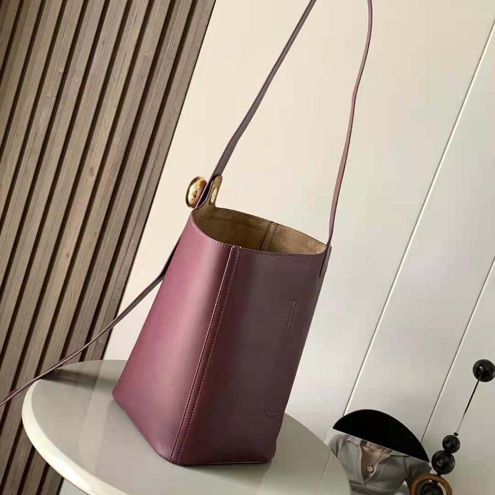 TÚI LOEWE Unisex Mini Pebble Bucket Bag in Mellow Calfskin-Maroon