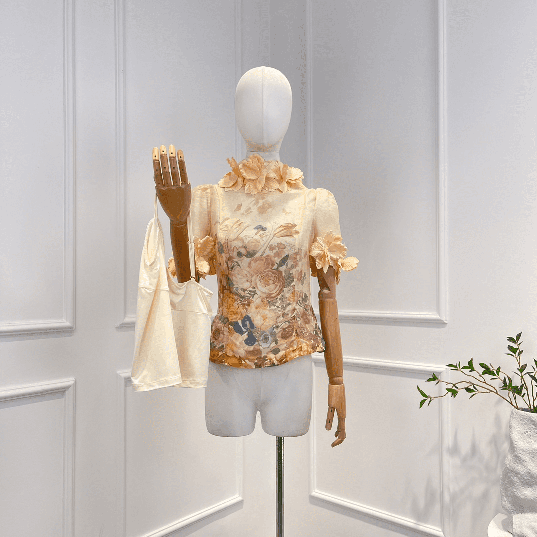 VÁY ZIMMERMANN Vintage Solid Short Sleeve Appliques Top and Midi Skirt Woman Set High Classy