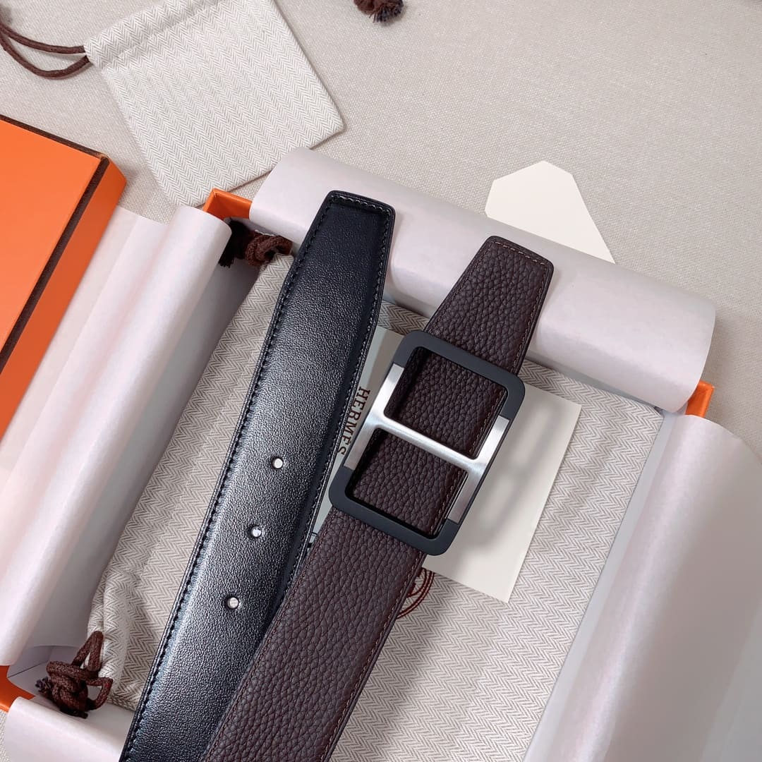 DÂY LƯNG HERMES H Togo leather hai mặt khóa bạc