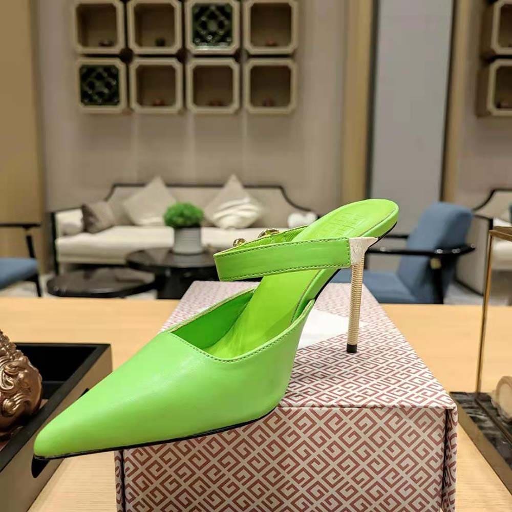 GIÀY Givenchy Women Voyou Slingbacks in Leather-Green