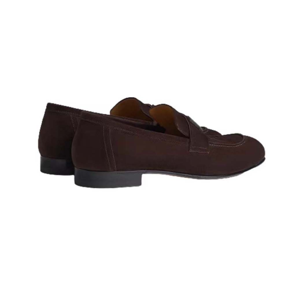 GIÀY HERMES Men Paris Loafer in Suede Goatskin-Maroon TOP QUALITY SHOES AAA