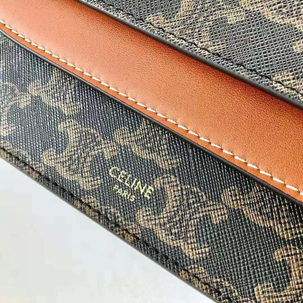 Ví Celine Women Wallet on Strap in Triomphe Canvas and Smooth Lambskin-Tan