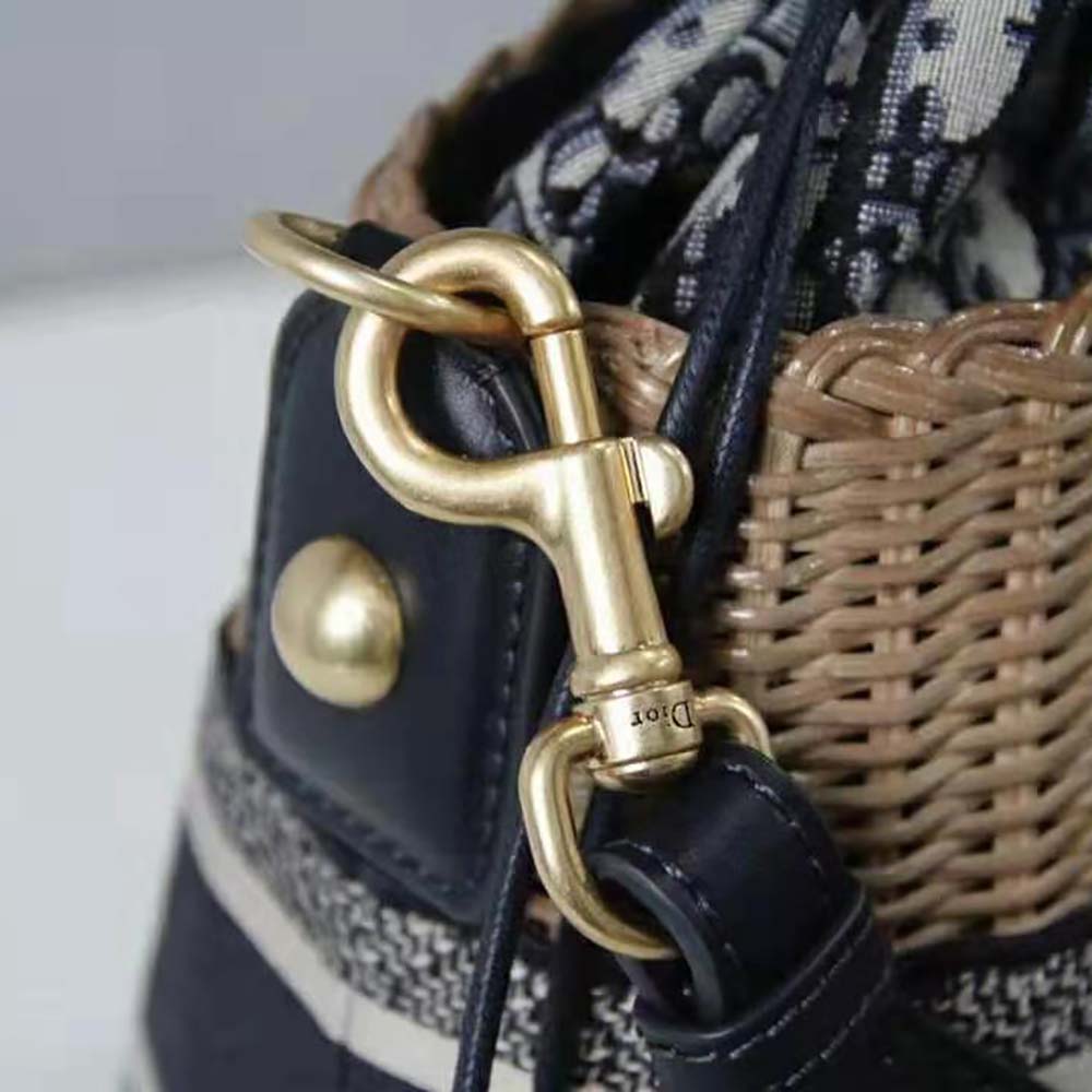 TÚI Dior Women Dior Wicker Basket Bag Blue Dior Oblique Jacquard and Natural Wicker