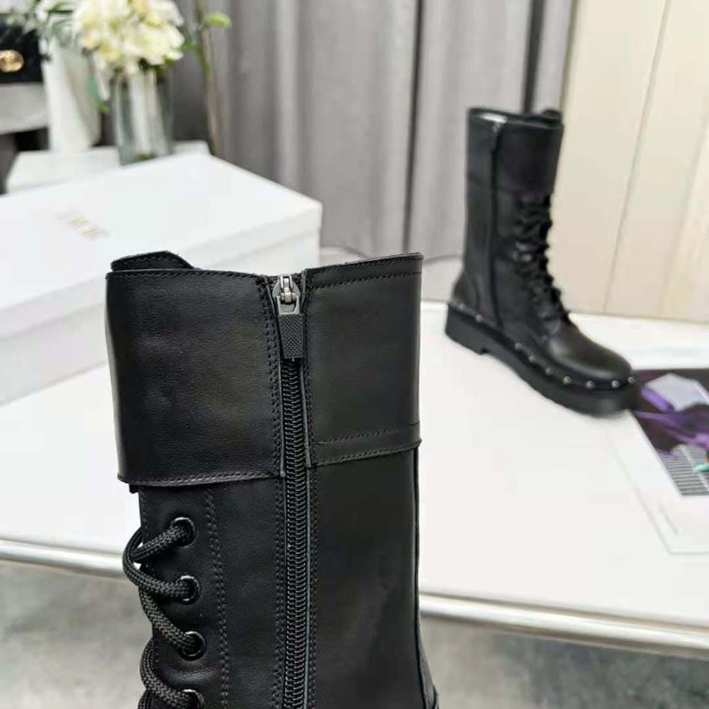 GIÀY Dior Women Diorquake Ankle Boot Black Calfskin