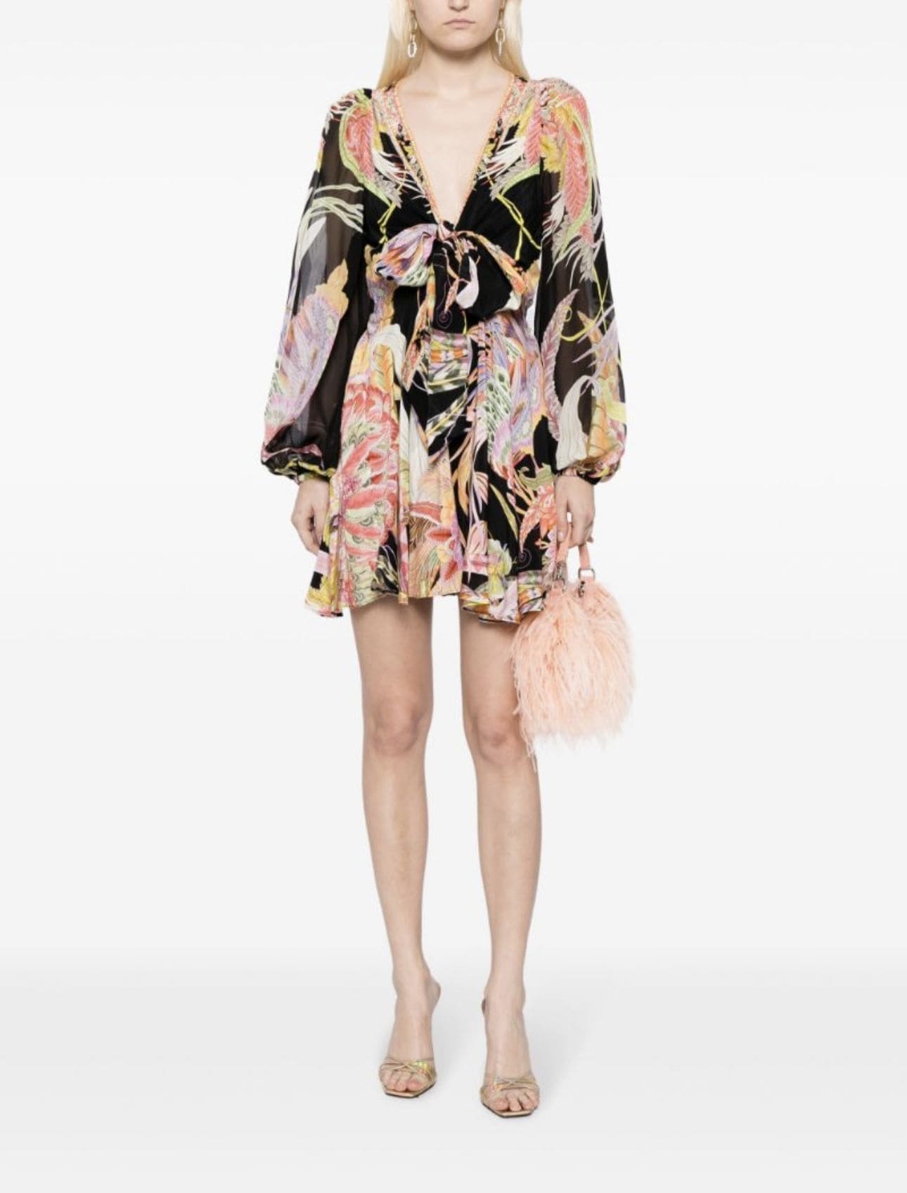 VÁY CAMILLA Silk Embellished V-Neck Midi Dress High Classy