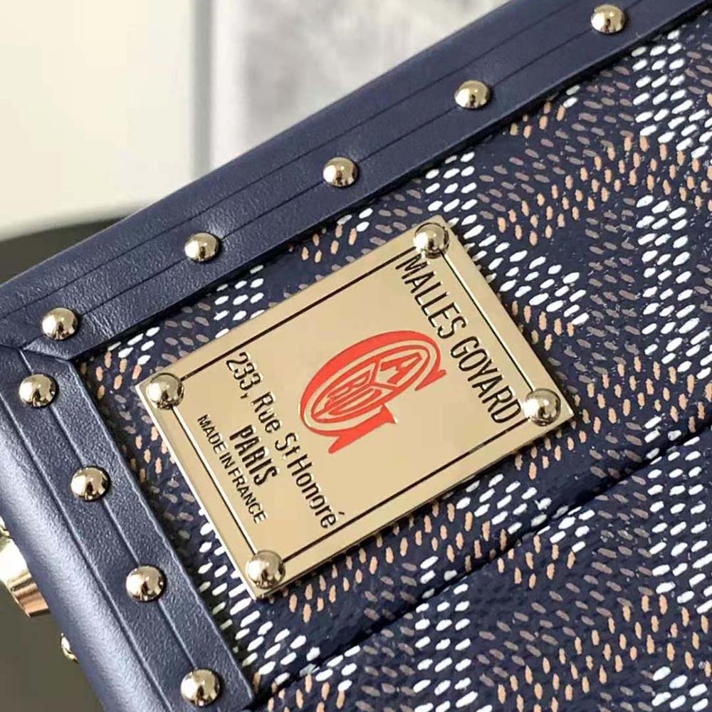 TÚI Goyard Women Sac Malle Grand Hôtel in Goyardine Canvas & Clamecy Calfskin-Navy