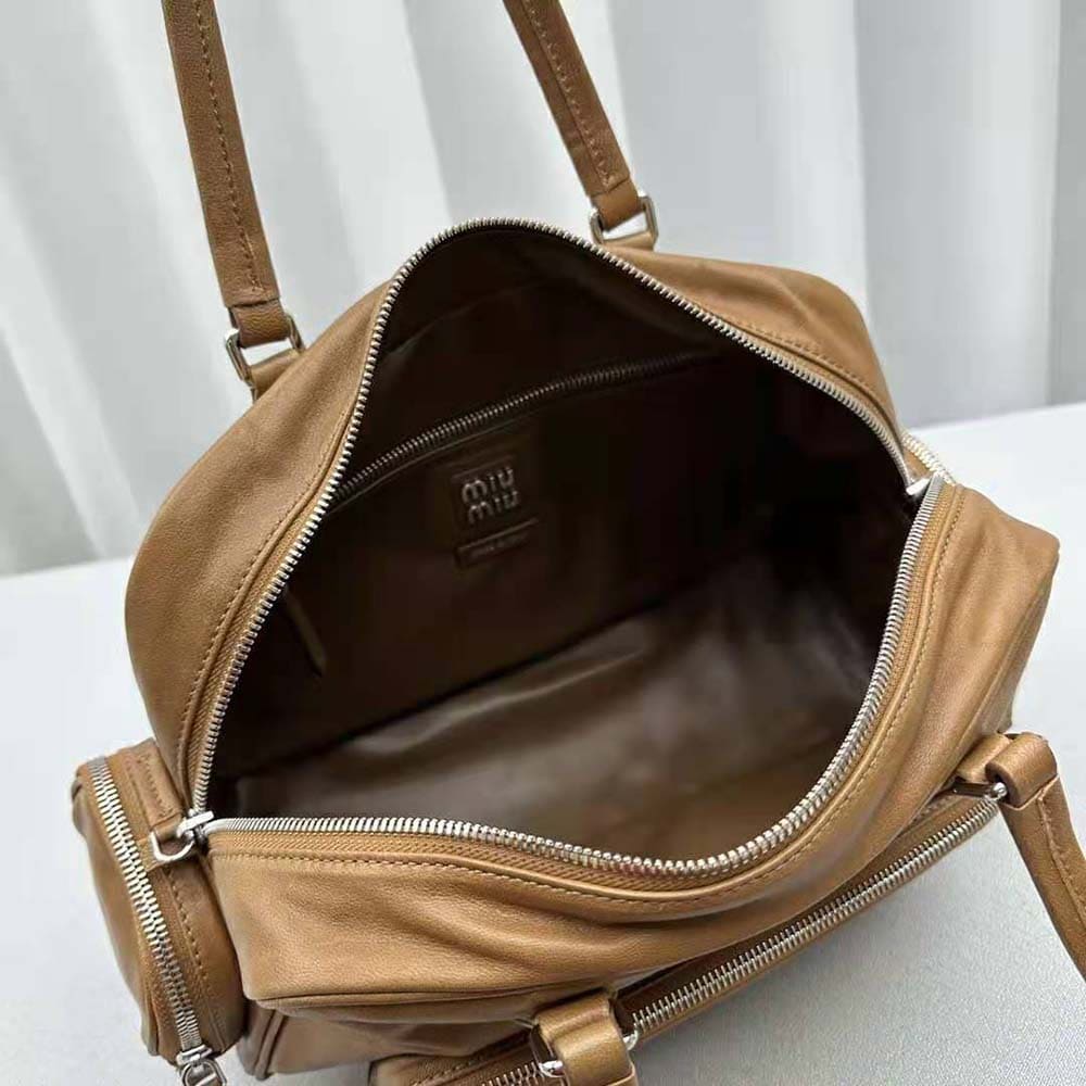 Túi Miu Miu Women Nappa Leather Top-handle Bag with Embossed Lettering Logo-Brown
