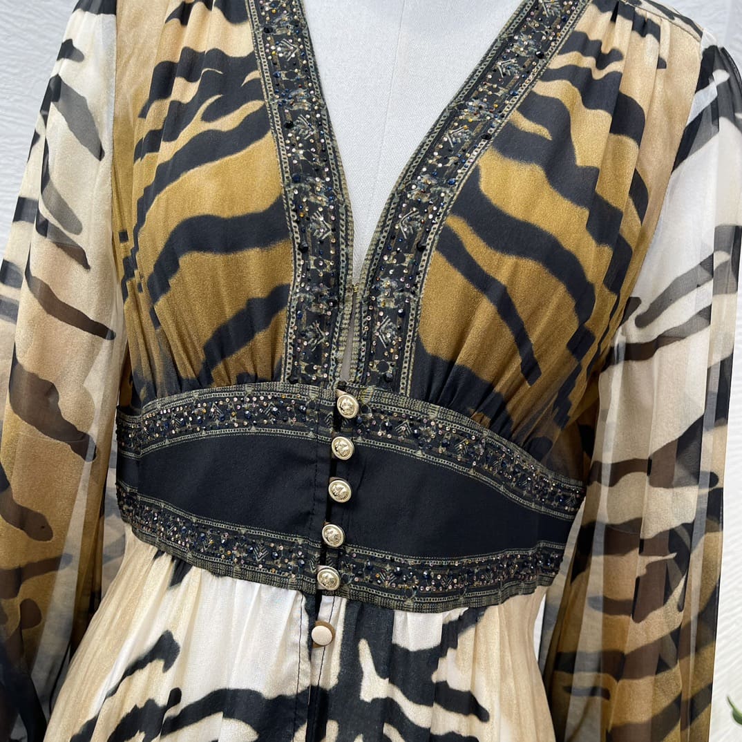 VÁY CAMILLA Worldcloset Tiger Skin Print Long Sleeve Big Size Midi Dress High Classy