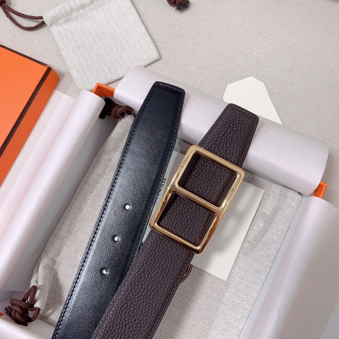 DÂY LƯNG HERMES H Togo leather hai mặt khóa vàng