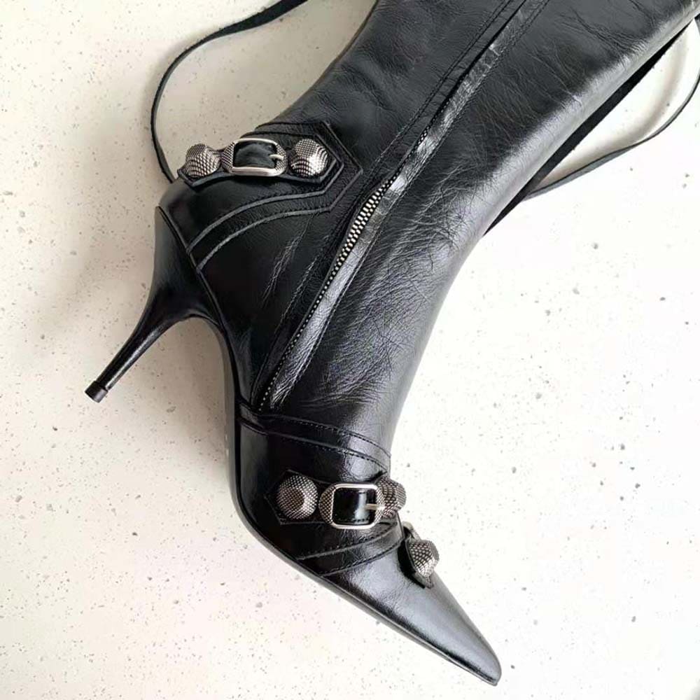 GIÀY Balenciaga Women Cagole 90mm Boot in Black Arena Lambskin