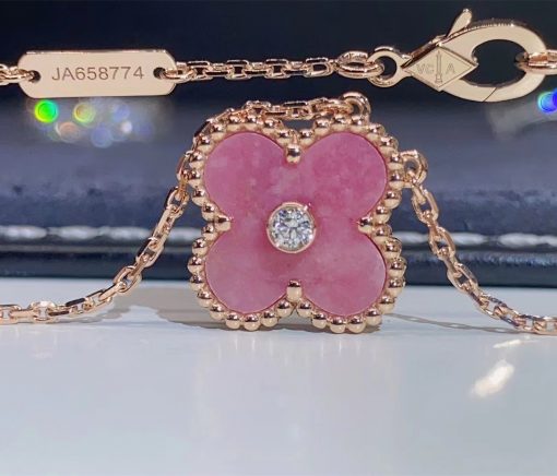 DÂY CHUYỀN VAN CLEEF & ARPELS ALHAMBRA DIAMOND GOLD 18K ROSE GOLD WITH RHODONITE