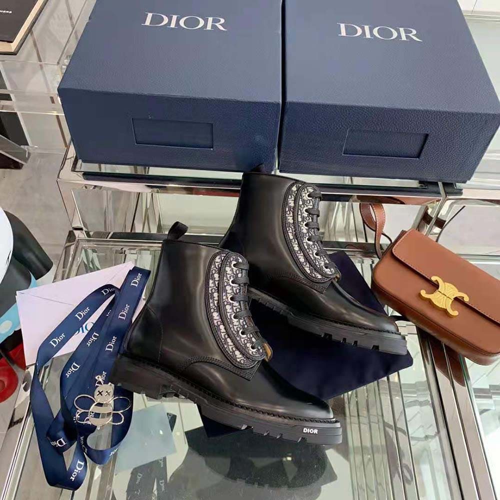 GIÀY DIOR Explorer II Laced Ankle Boot Black Polished Calfskin