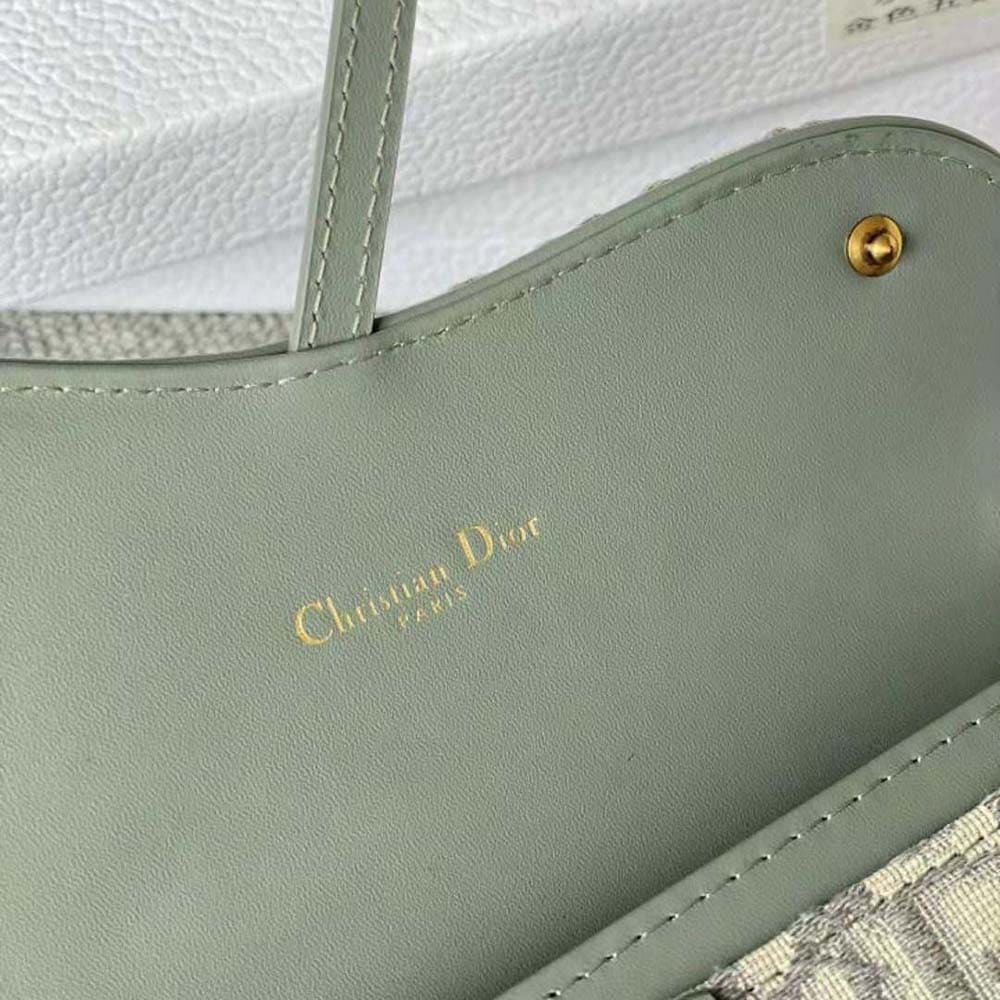 TÚI Dior Women Long Saddle Wallet with Chain Gray Dior Oblique Jacquard