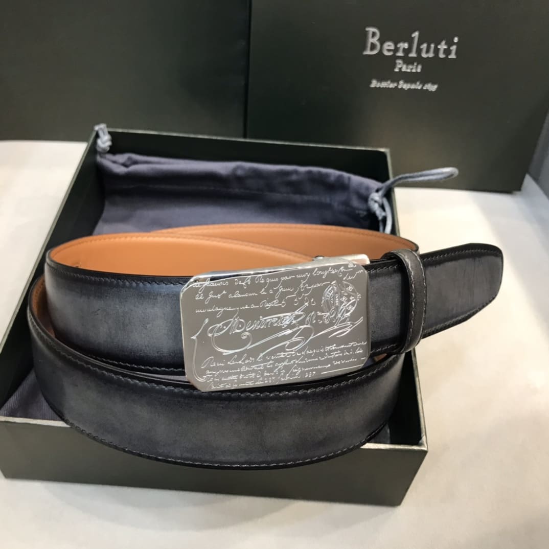 DÂY LƯNG BERLUTI PATINA Leather khóa bạc