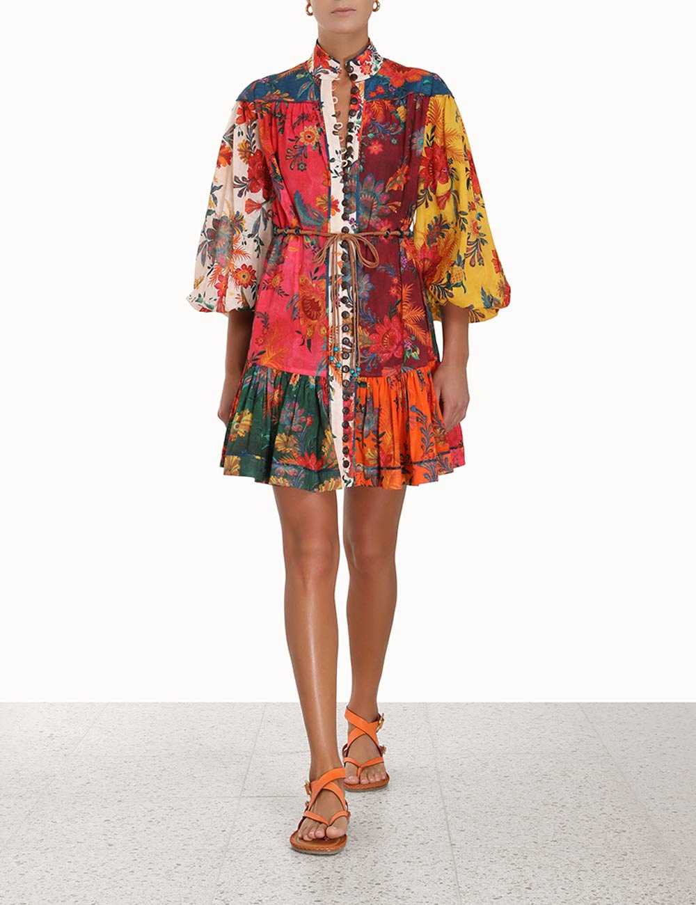 VÁY ZIMMERMANN Colorful Flower Vintage Dress Ngắn Tay