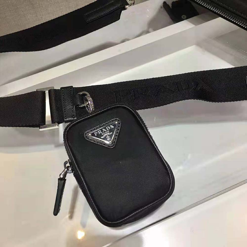 TÚI PRADA Men Nylon and Saffiano Leather Bag with Strap-Black