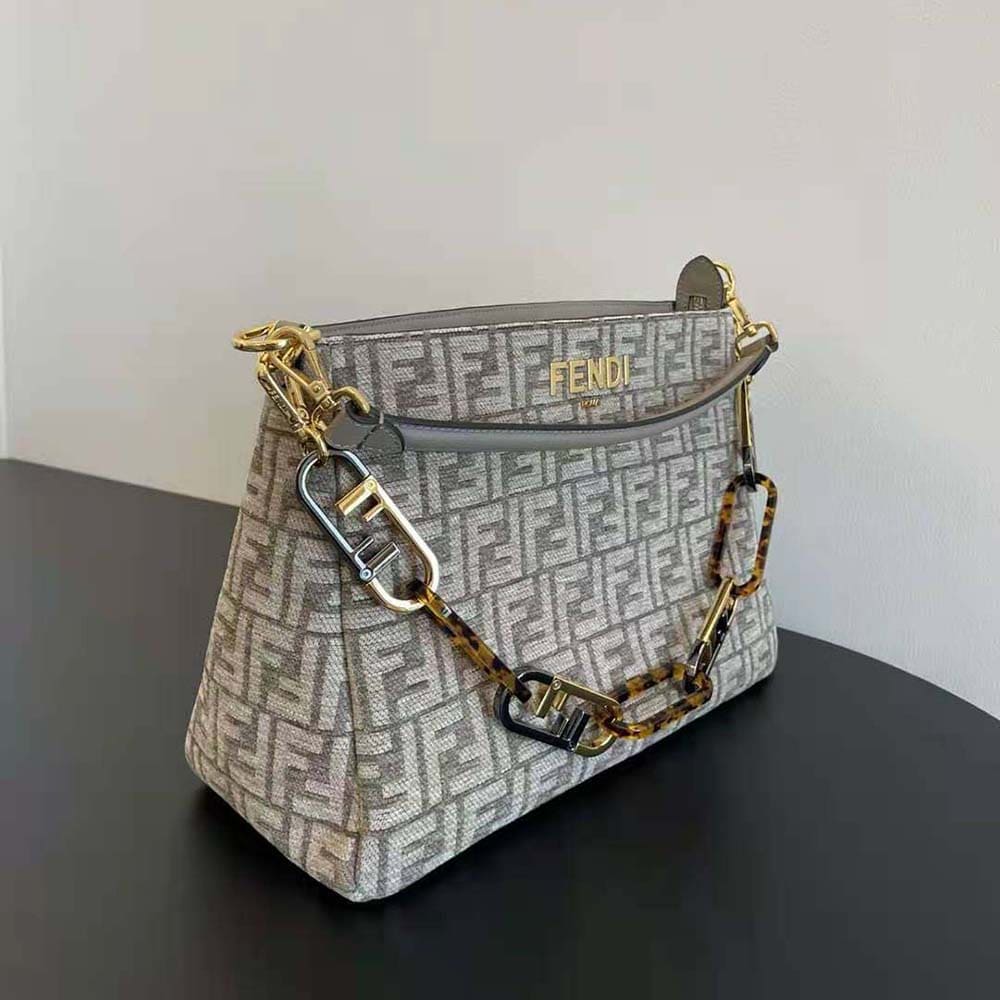 TÚI FENDI Women O’Lock Zipper Dove Gray Tapestry Fabric Bag