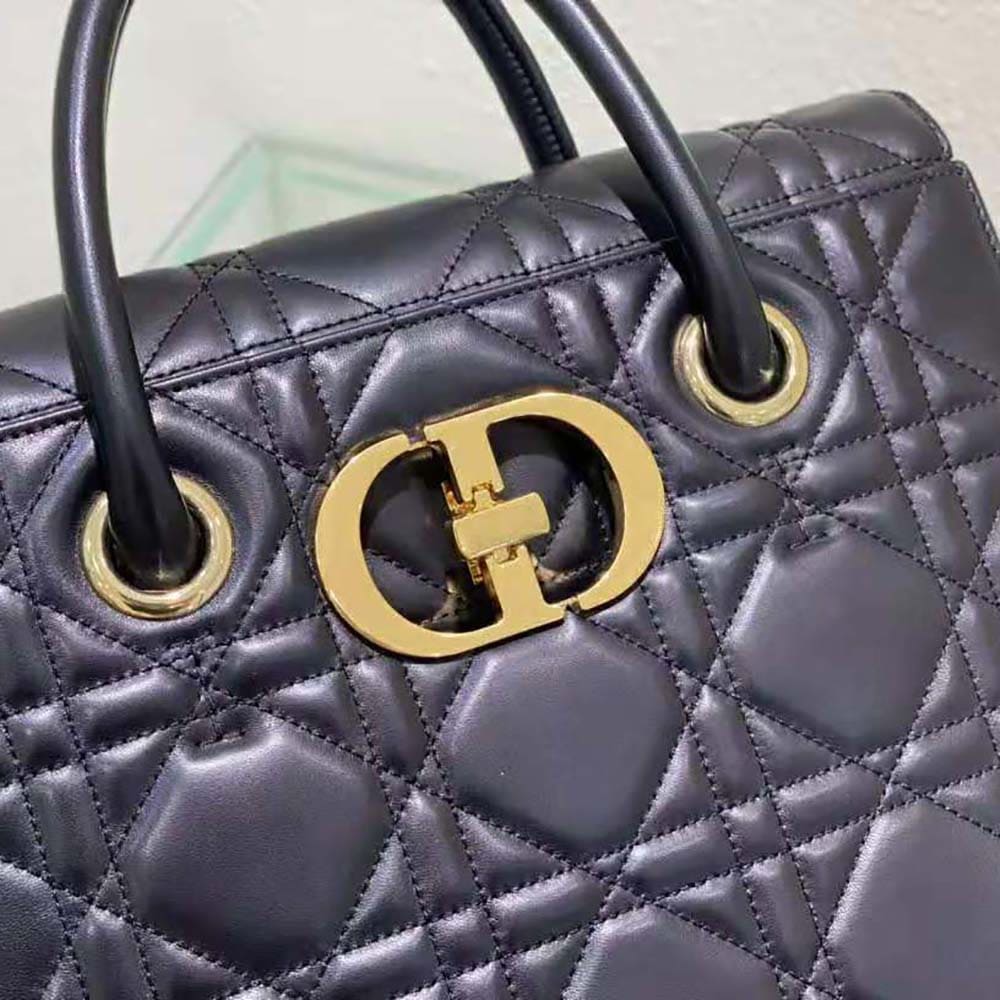 TÚI Dior Women Medium ST Honore Tote Black Macrocannage Lambskin